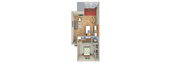 a rendering of our 1 bedroom apartment at university gardens at Sugar Tree Apartment Homes, Corpus Christi, TX