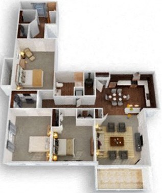 3-bed/2-bath 3D model
