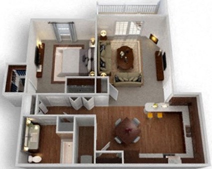 1-bed/1-bath 3D floorplan
