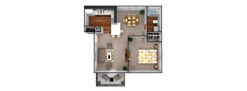 a floor plan of a two bedroom apartment with two bathrooms and a living room