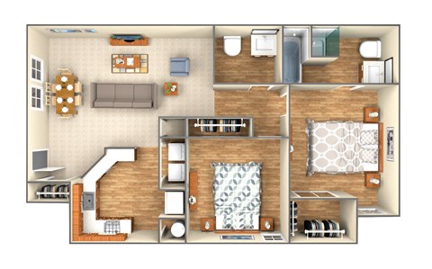 2 bed2 bath Floor Plan at Douglas Landing Apartment Homes, Austin, 78741