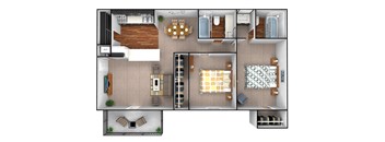 Two bed, two bath A Floor Plan at Triangle Park Apartments, Durham, North Carolina