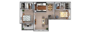 Two bed, two bath 841 sq ft.Floor Plan at Triangle Park Apartments, Durham