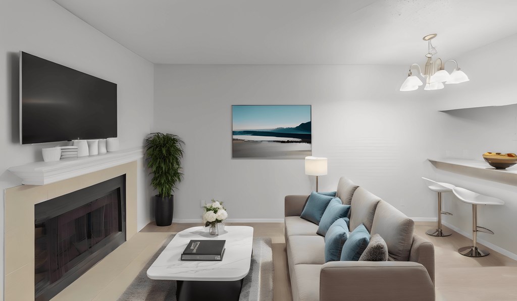 a living room with a couch and a coffee table