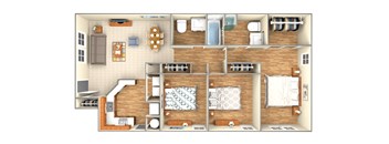 3 bedroom floor plan at Douglas Landing Apartment Homes, Texas, 78741