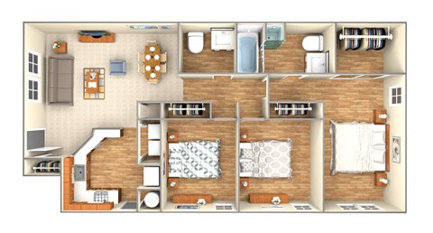 3 bedroom floor plan at Douglas Landing Apartment Homes, Texas, 78741