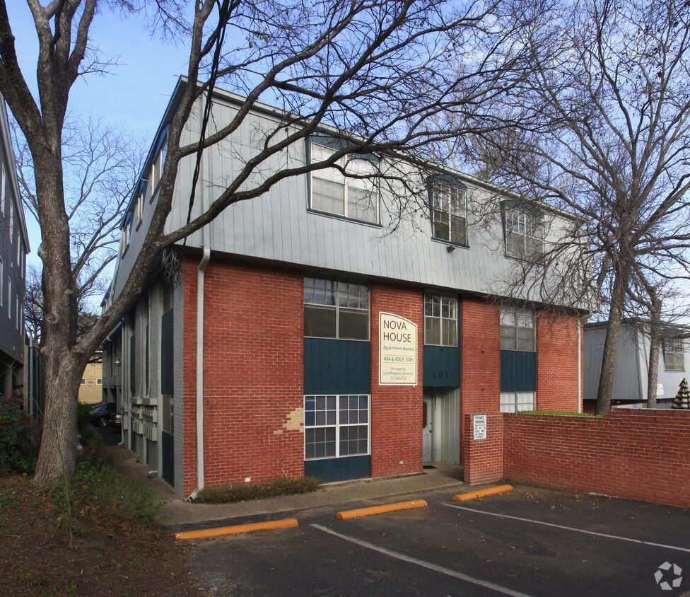 a building with a sign in front of it