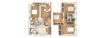4 bed 2 bath Floor Plan at Douglas Landing Apartment Homes, Austin