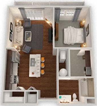 1-bed/1-bath 3D floorplan