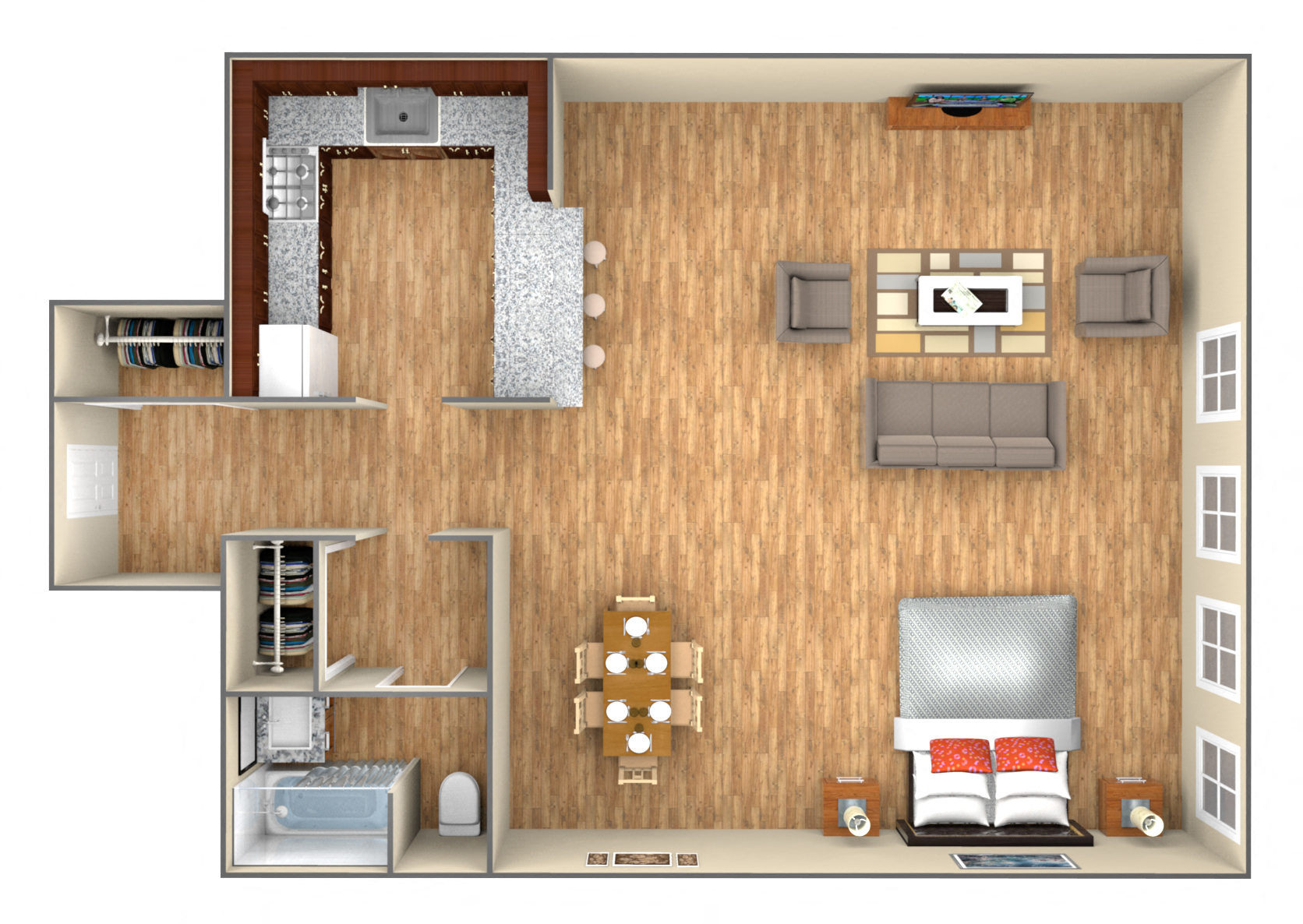 Studio 3D floorplan at 7251 at Waters Edge, Chicago, 60649
