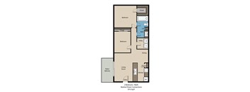 A diagram of a house layout with labeled rooms such as Bedroom, Bath, Dining, Kitchen, Living Room, Patio/Balcony, Closet, and Pantry.