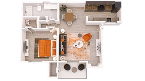 a 3D floor plan of a 1-bed/1-bath C