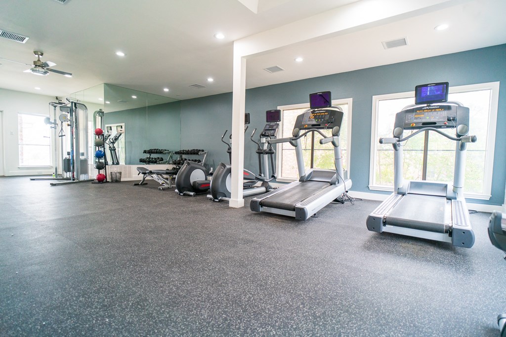 the gym is fully equipped with cardio equipment and weights