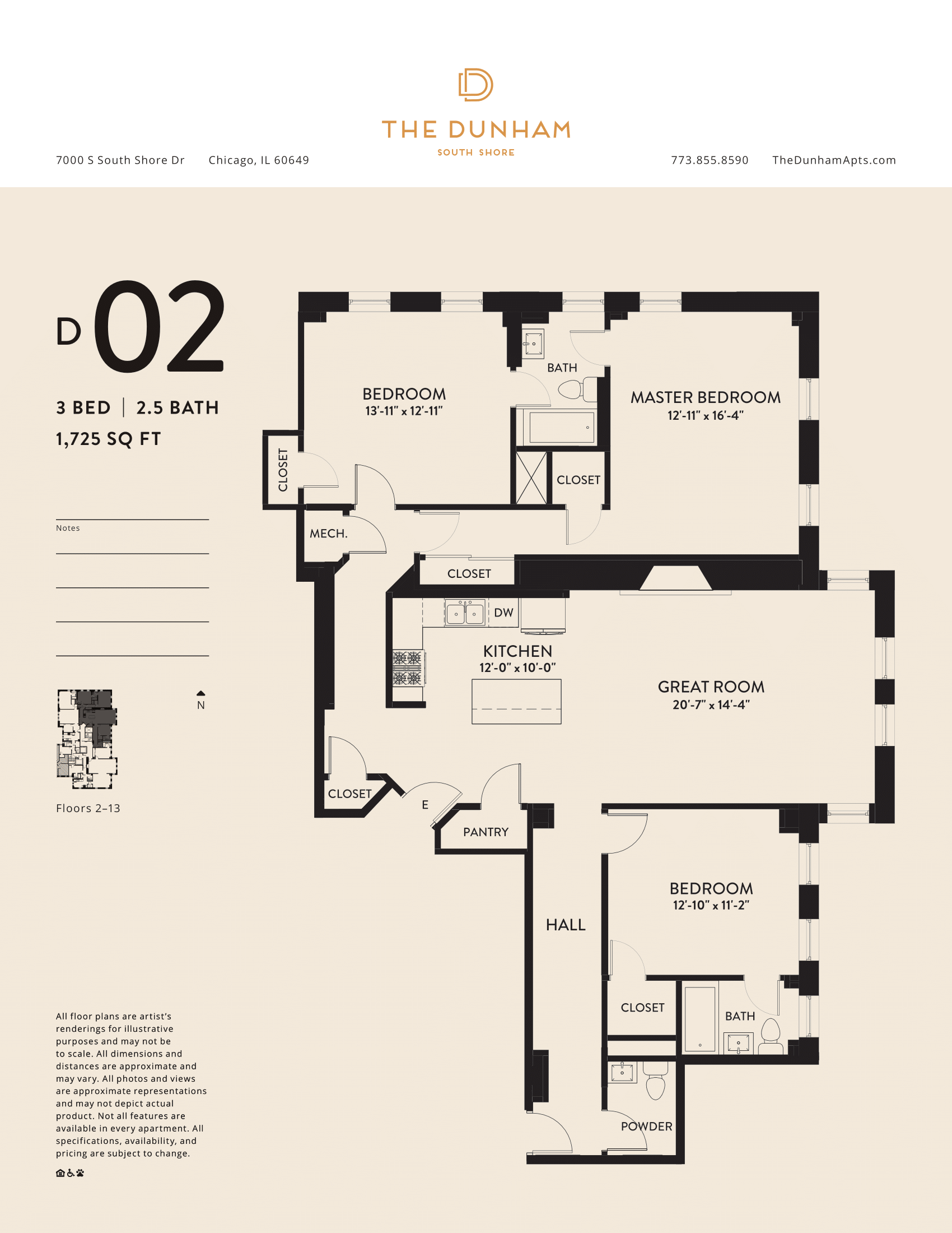 D02 Floor Plan at The Dunham, Chicago, IL