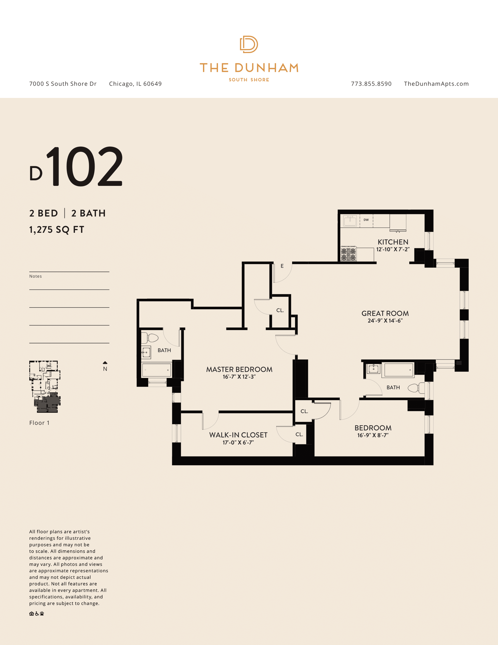 D102 Floor Plan at The Dunham, Chicago