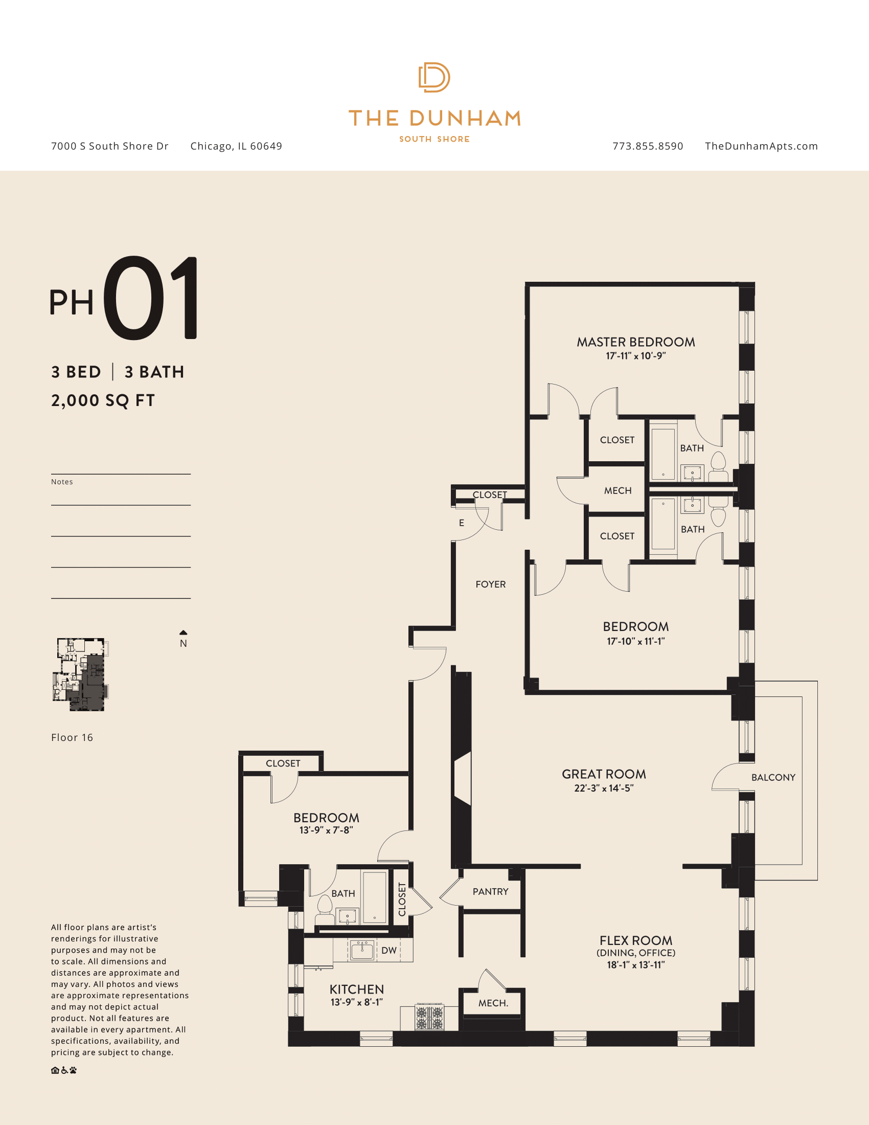 PH01 Floor Plan at The Dunham, Illinois
