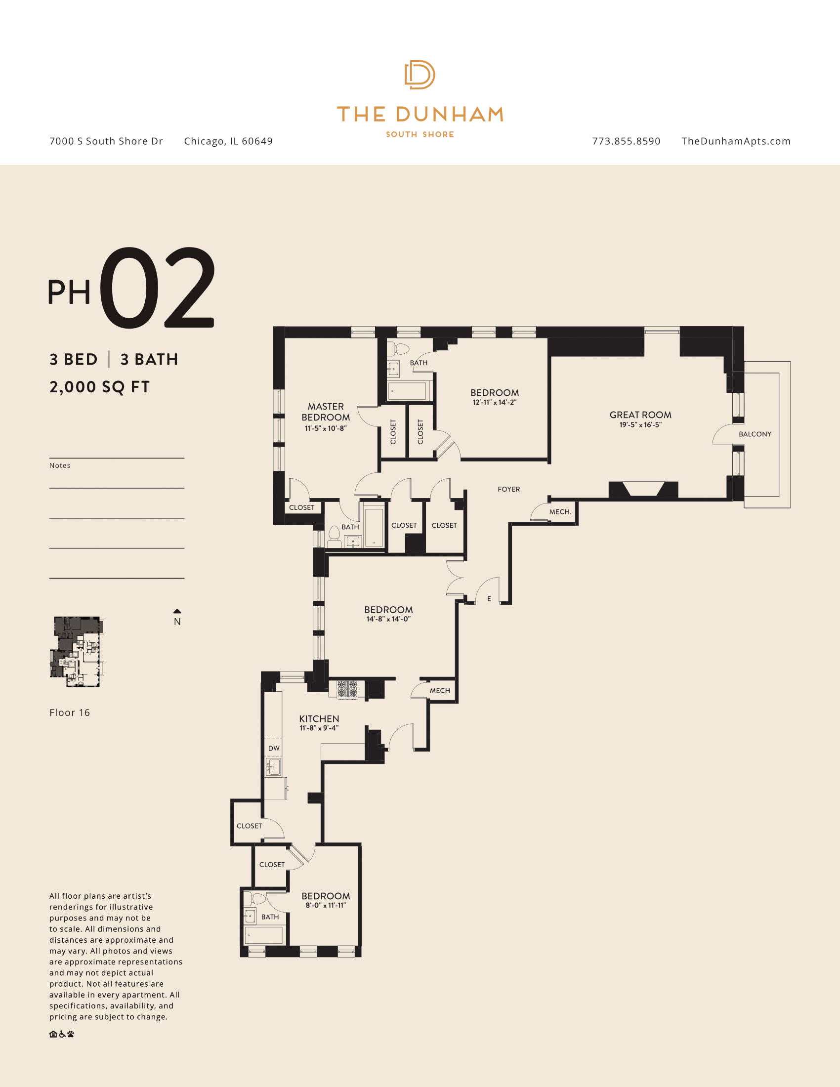PH02 Floor Plan at The Dunham, Illinois, 60649