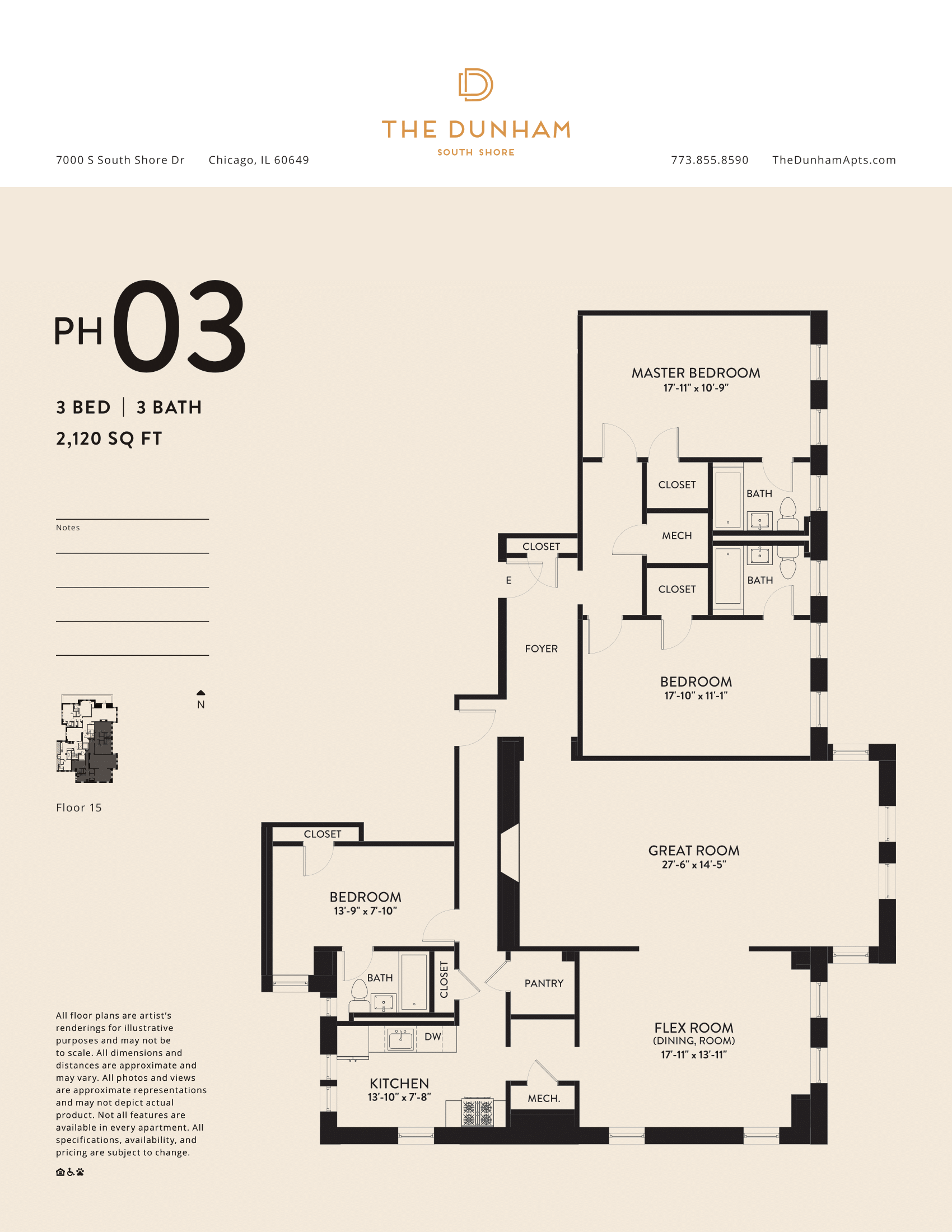 PH03 Floor Plan at The Dunham, Chicago, IL, 60649