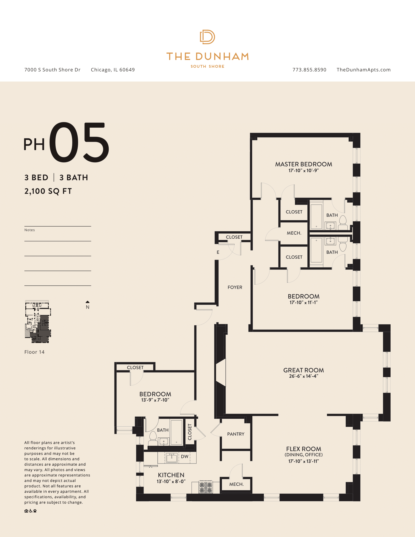 PH05 Floor Plan at The Dunham, Chicago, 60649