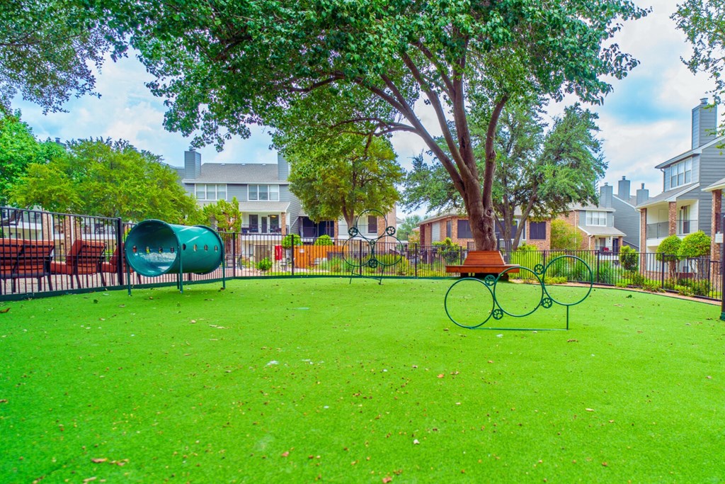 a park with a playground and a tree