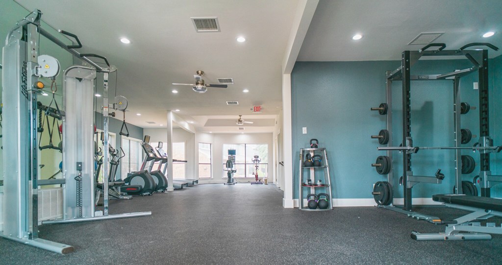 the preserve at ballantyne commons fitness room with weights and gym equipment