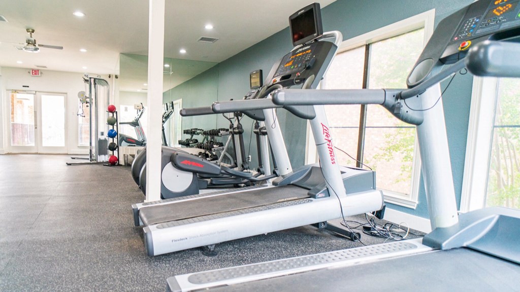 the gym is equipped with treadmills and other exercise equipment