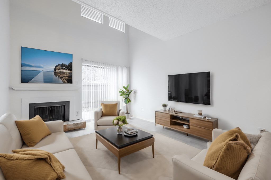a living room with a couch and a coffee table