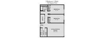 a floor plan of a house with a bedroom and a bathroom