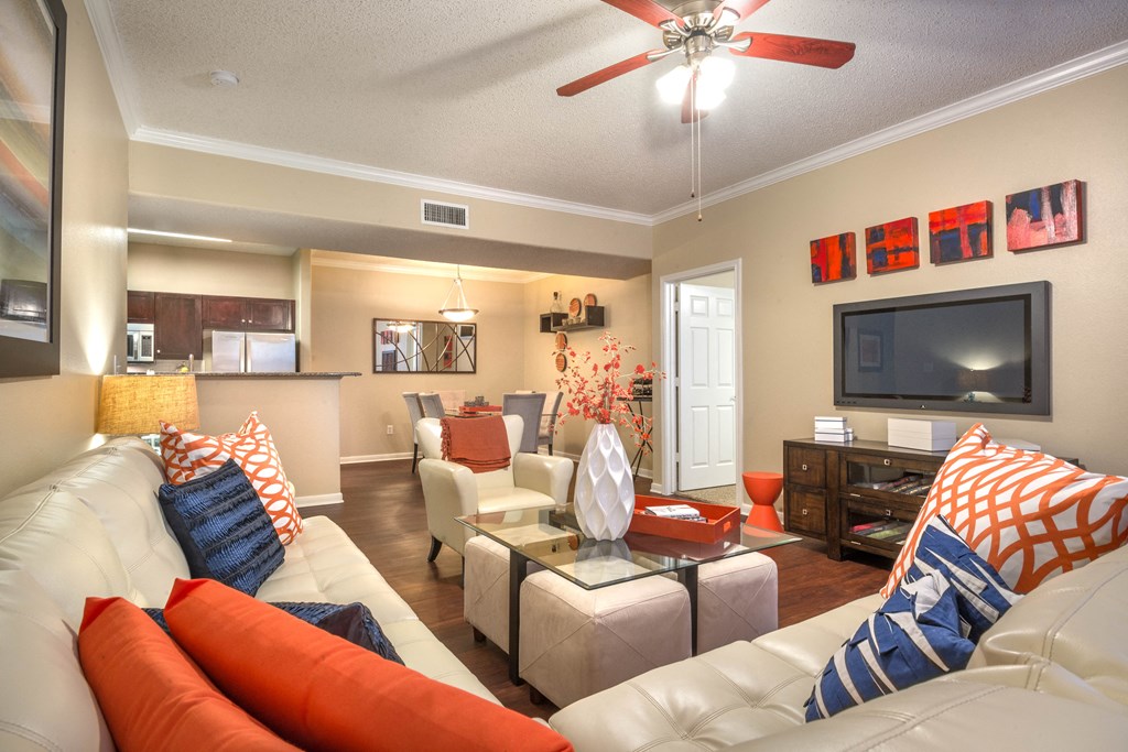 a living room with couches and a tv