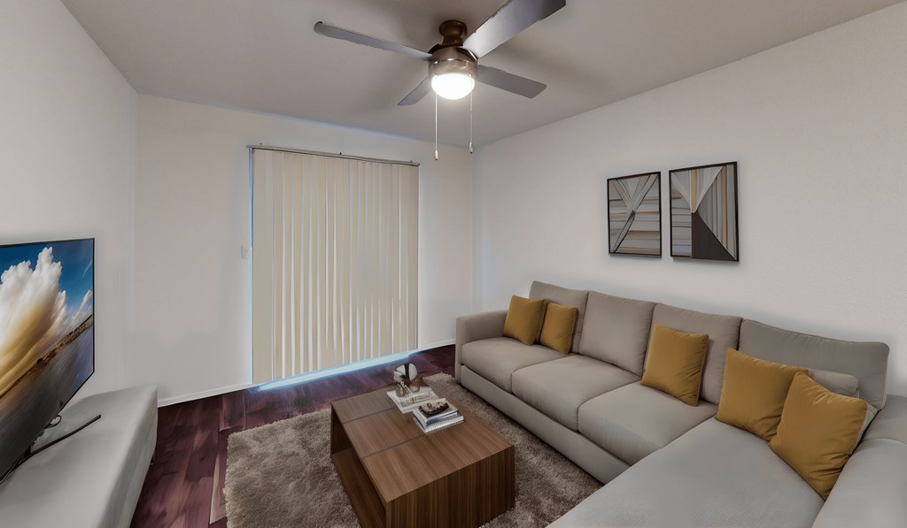 a living room with a couch and a coffee table