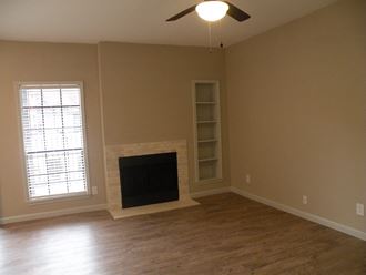 Upgraded 1-bedroom living room with fireplace