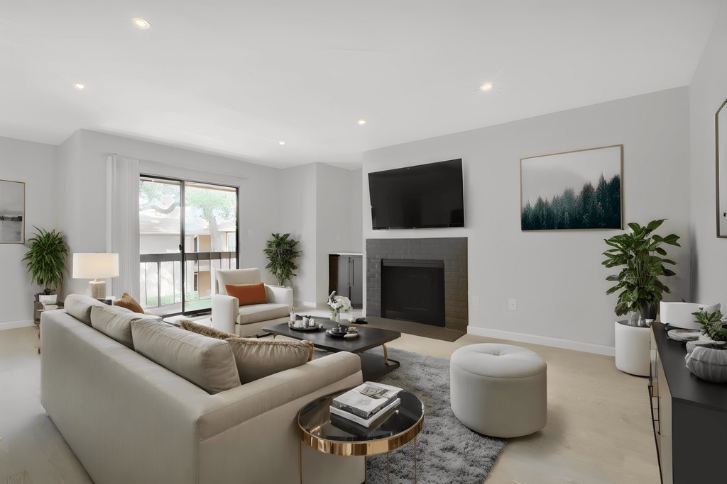 a living room with a couch and a coffee table