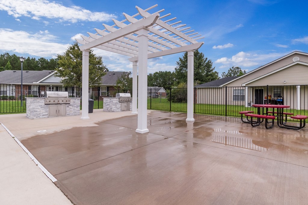 Outdoor patio and grills at Carolina Pines Apartments, Conway