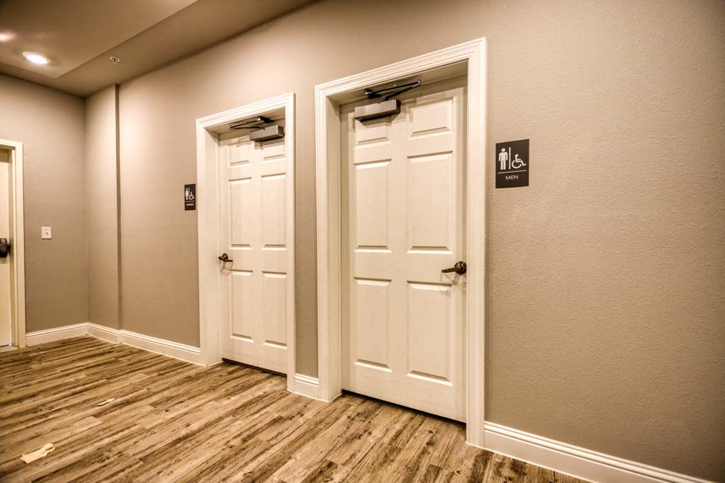 a bathroom with a shower curtain with a star on it