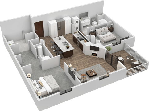 2-bed/2-bath 3D model