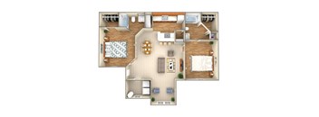 A detailed 3D floor plan of a house showing all rooms and their layouts.