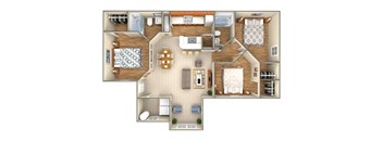 A detailed 3D floor plan of a house showing all rooms and their layouts.