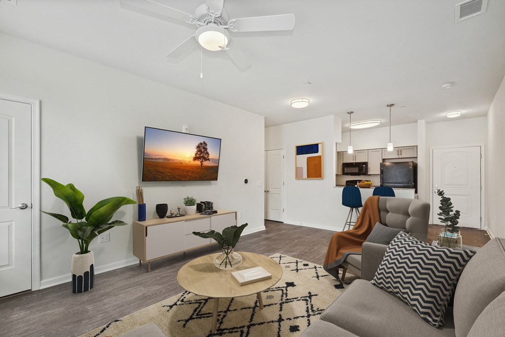Living room in one bedroom apartment at The Village at Blenheim Run