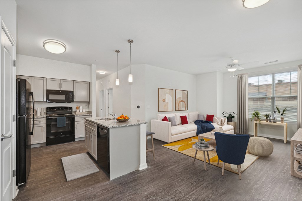 Living room in three bedroom apartment at The Village at Blenheim Run