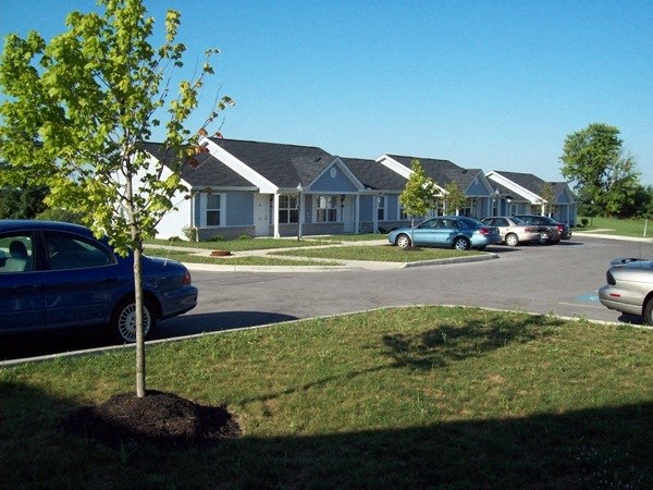 a street with cars parked in front of houses