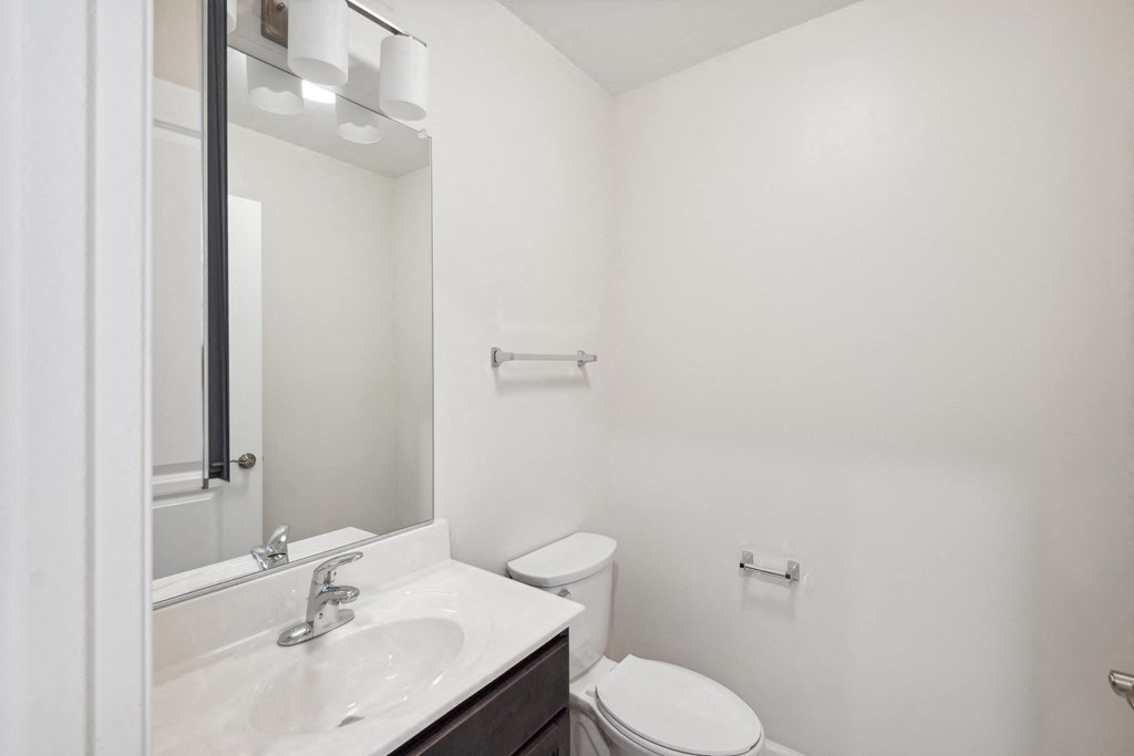 a bathroom with a sink and a toilet and a mirror