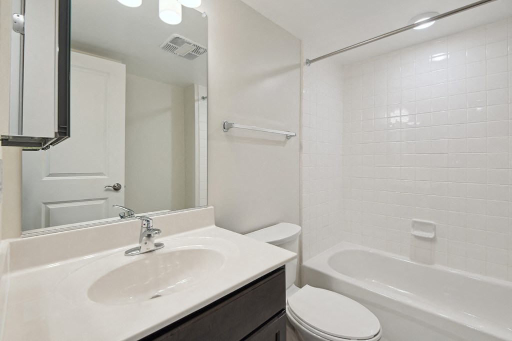 the preserve at ballantyne commons apartment bathroom with sink toilet and tub