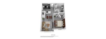 a stylized 3d floor plan with a bedroom and living room