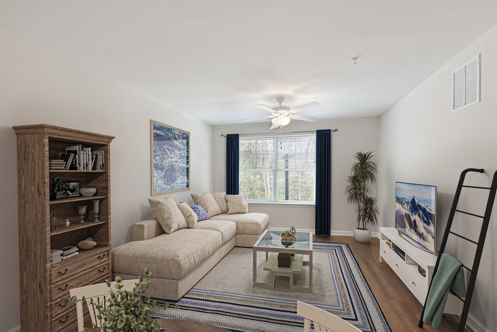 a living room with a couch and a coffee table