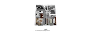 a 3d floor plan with a bedroom and living room