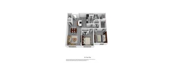 a stylized 3d floor plan with a bedroom and living room