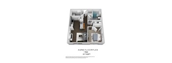 A1-UFAS One Bedroom 3D Floorplan