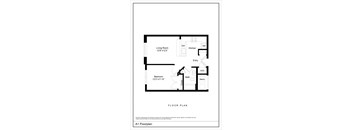A black and white image of a floor plan for a one bedroom apartment.
