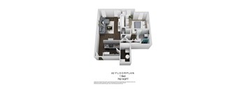 A2 One Bedroom 3D Floorplan