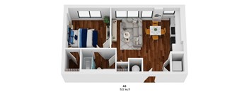 a 3d floor plan of a living room with a dining room and a kitchen